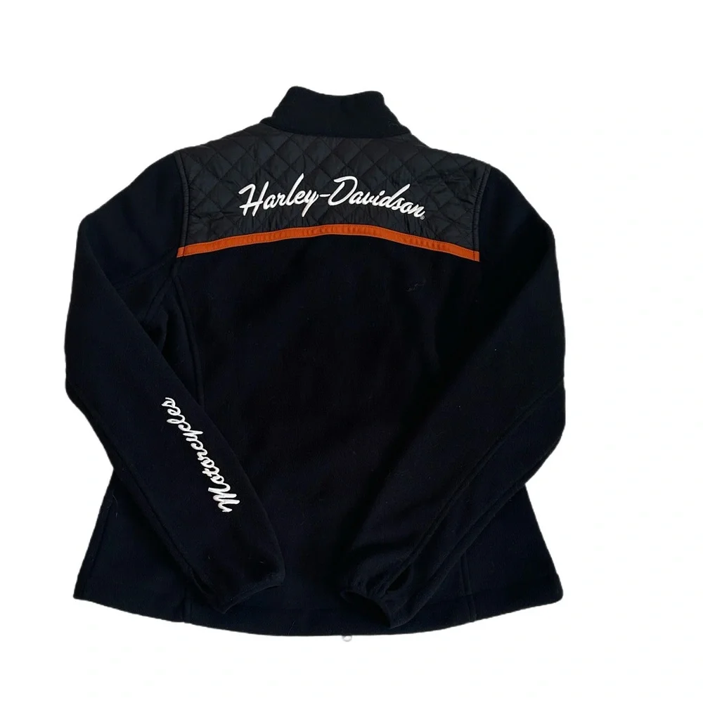 #37 HARLEY-DAVIDSON ~ Black Fleece Jacket Orange Trim Pockets and Quilted Detail